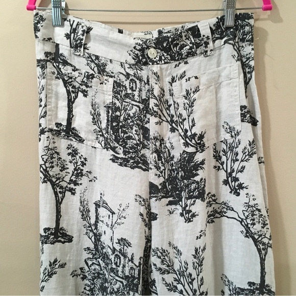 New JOIE Linen straight Leg Pants Hi Rise Size 8 Black White Tree Printed - Picture 2 of 7